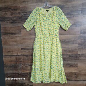 Talbots Floral Ruffle Midi Dress M Ethereal Gardencore Cottagecore Countrycore